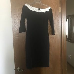 Sheath dress with satin collar bow detail